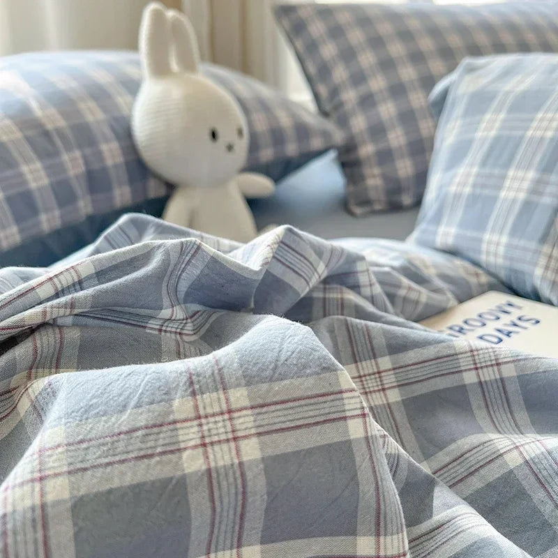 Bed Sheets Set Plaid Style Duvet Cover Pillowcase with Bedsheets Home Bed Linen Sets Skin-friendly Bedclothes