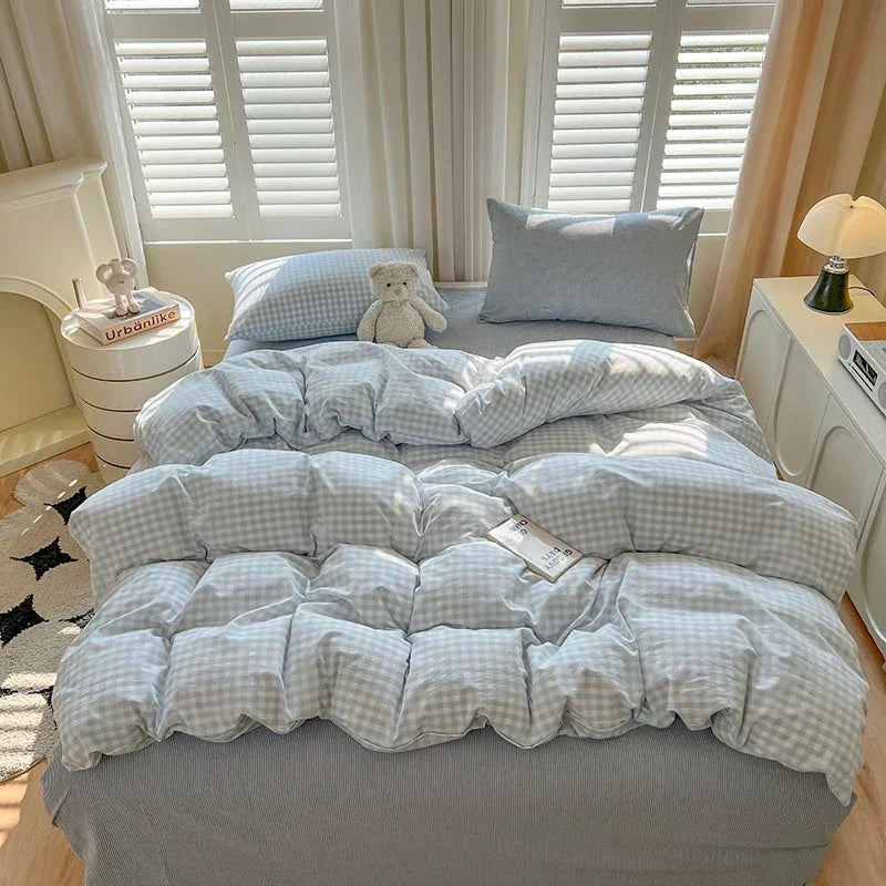 Bed Sheets Set Plaid Style Duvet Cover Pillowcase with Bedsheets Home Bed Linen Sets Skin-friendly Bedclothes
