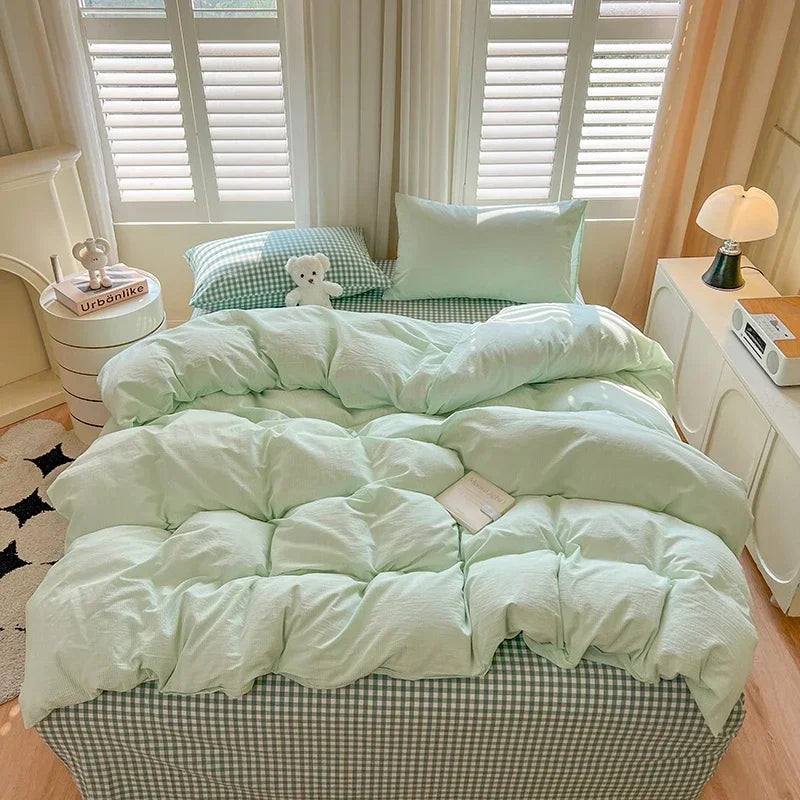 Bed Sheets Set Plaid Style Duvet Cover Pillowcase with Bedsheets Home Bed Linen Sets Skin-friendly Bedclothes