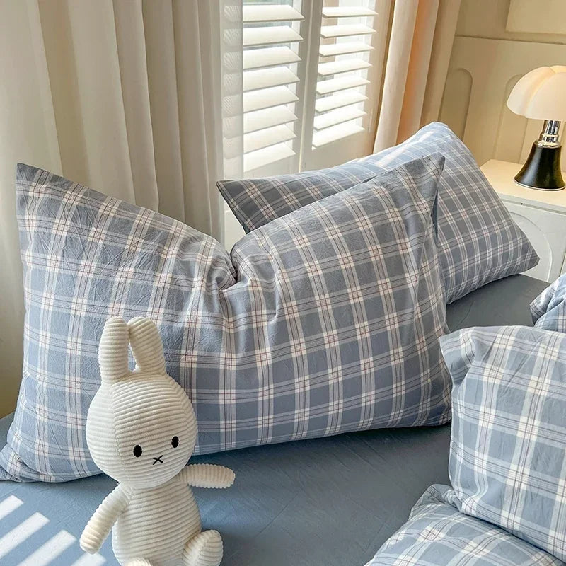 Bed Sheets Set Plaid Style Duvet Cover Pillowcase with Bedsheets Home Bed Linen Sets Skin-friendly Bedclothes